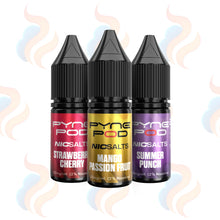 3 pyne pod nic salt bottles in various flavours and colours