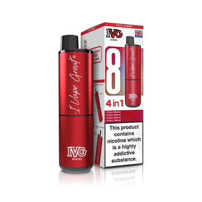 Red IVG vape device with packaging on a white background