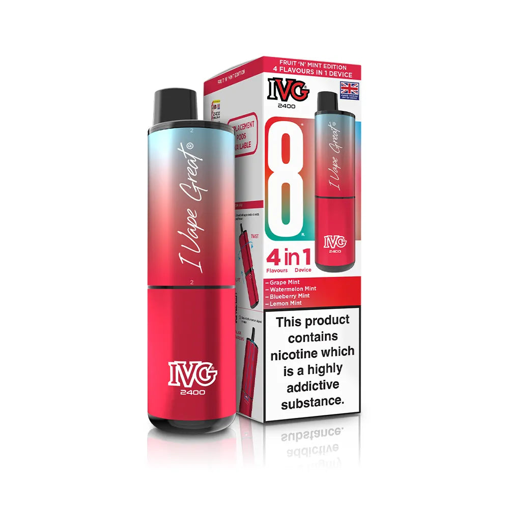 IVG vape device and packaging on a white background