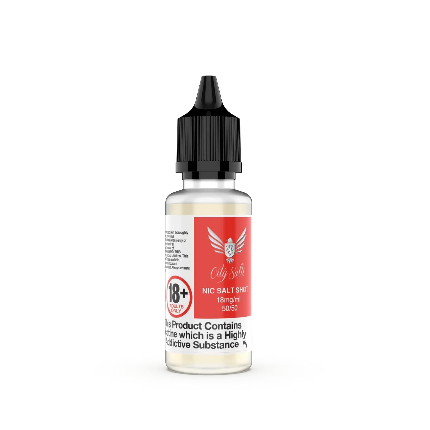 Bottle of City Salts nicotine salt e-liquid on a white background