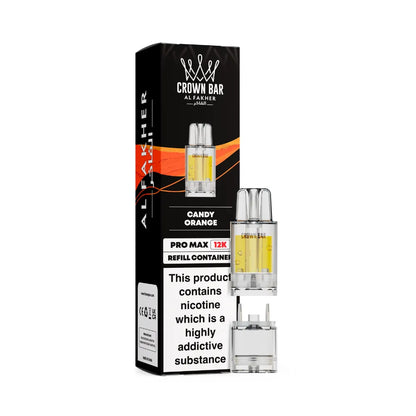 Al Fakher Crown Bar vape refills candy orange with packaging on a white background