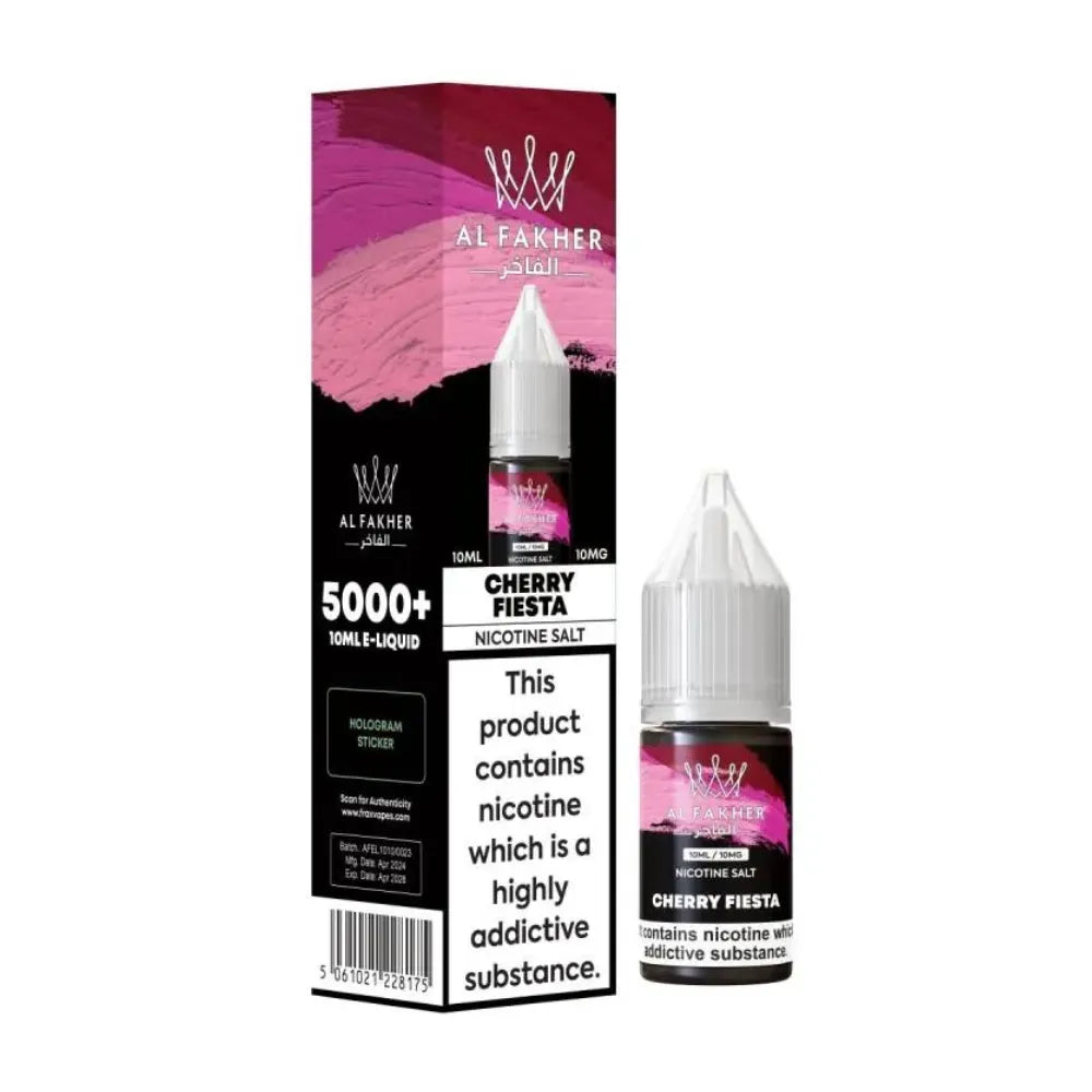 Al Fakher Cherry Fiesta nicotine salt e-liquid packaging on a white background
