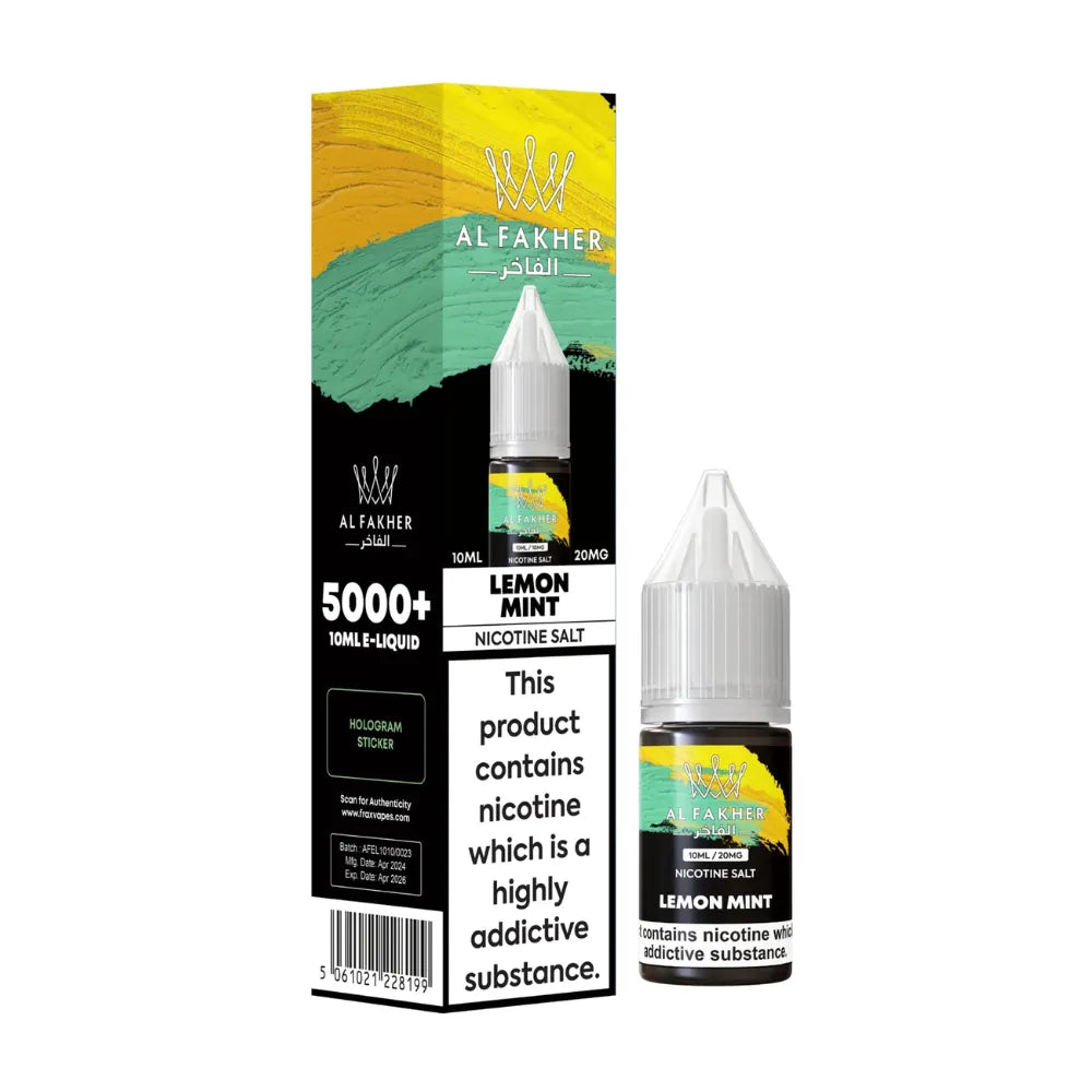 Al Fakher lemon mint nicotine salt e-liquid packaging on a white background