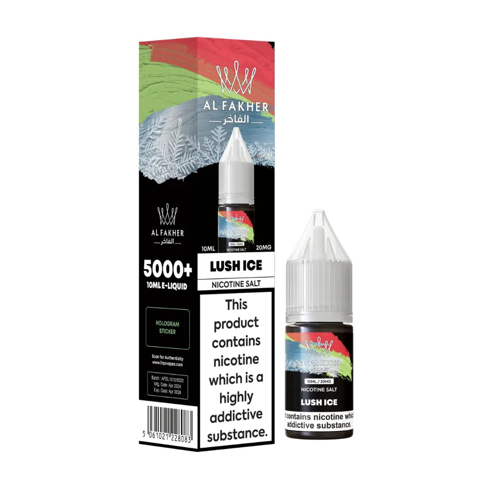 Al Fakher Lush Ice nicotine salt e-liquid packaging on a white background