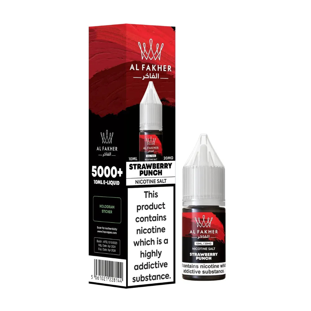 Al Fakher strawberry punch nicotine salt e-liquid packaging on a white background