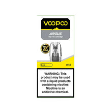 VOOPOO Argus top fill cartridge packaging with warning label on a white background