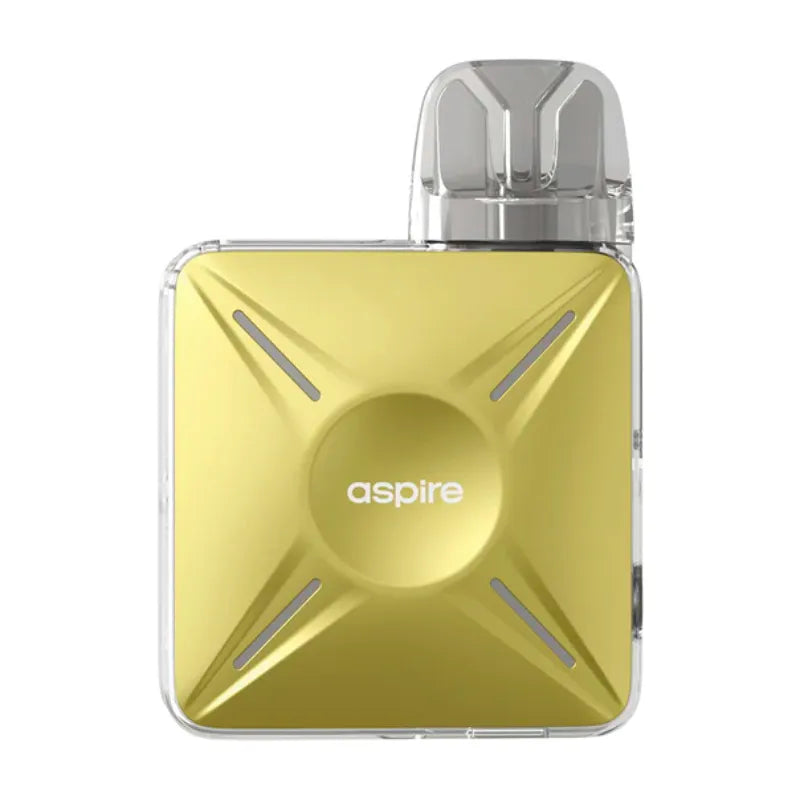 Gold vape device with 'aspire' branding on a white background
