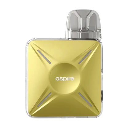Gold vape device with 'aspire' branding on a white background