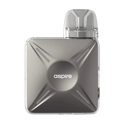 Silver vape device with 'aspire' branding on a white background