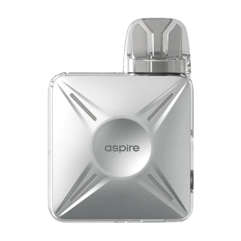 Silver vape device with 'aspire' branding on a white background