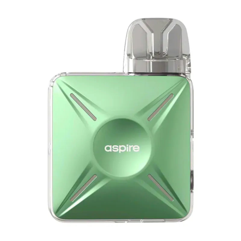 Green vape device with 'aspire' branding on a white background