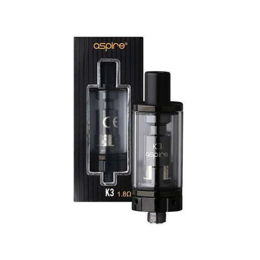 Aspire K3 vaping device with packaging on a white background