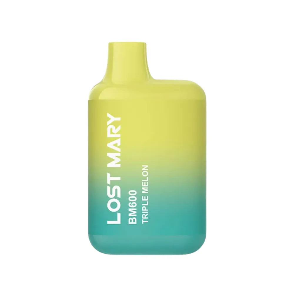 Gradient yellow to blue bottle with 'Lost Mary' branding on a white background
