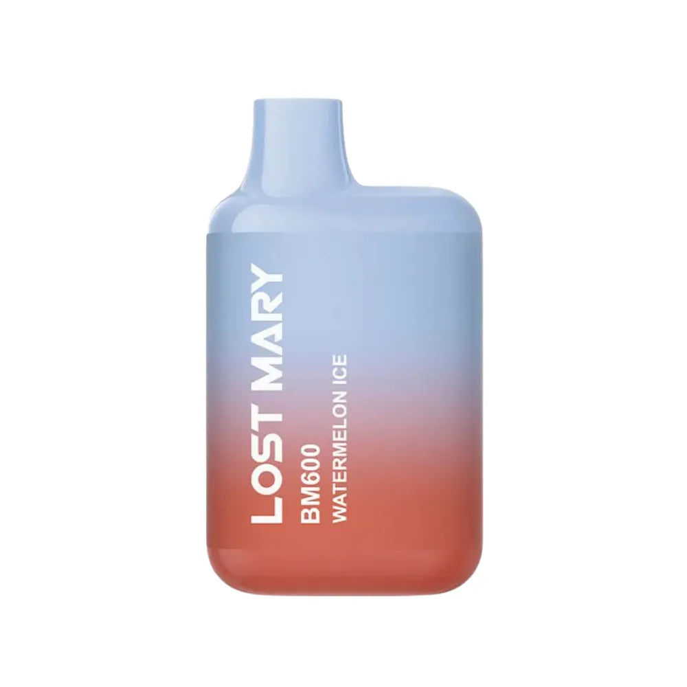 Gradient blue to pink bottle with 'Lost Mary' branding on a white background