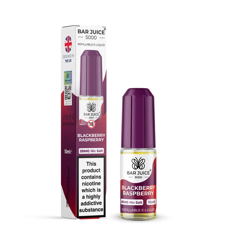 Bar Juice 5000 Blackberry Raspberry e-liquid bottle and packaging on a white background