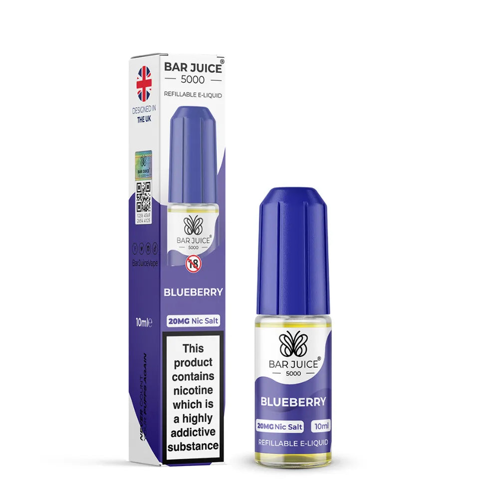 Bar Juice 5000 Blueberry e-liquid bottle and packaging on a white background