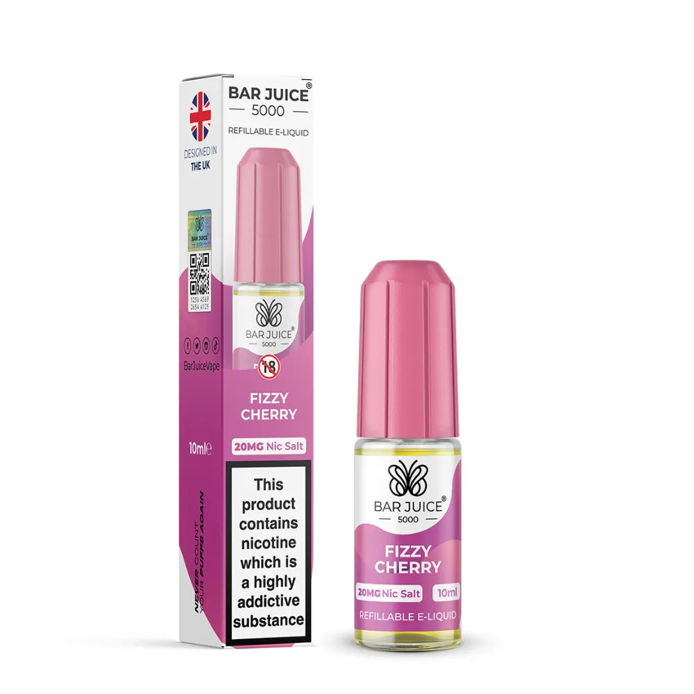 Bar Juice Fizzy Cherry e-liquid bottle and packaging on a white background