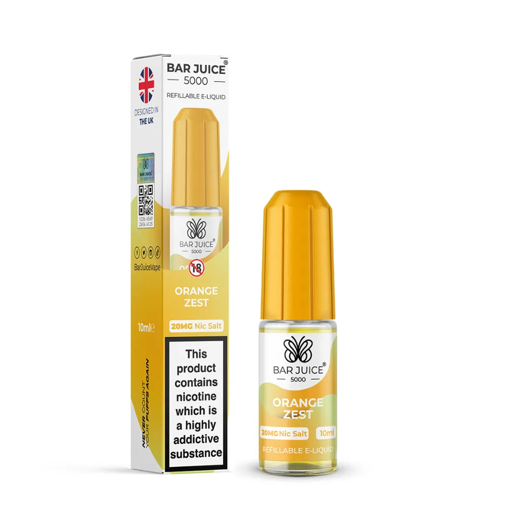 Bar Juice Orange Zest e-liquid bottle and packaging on a white background