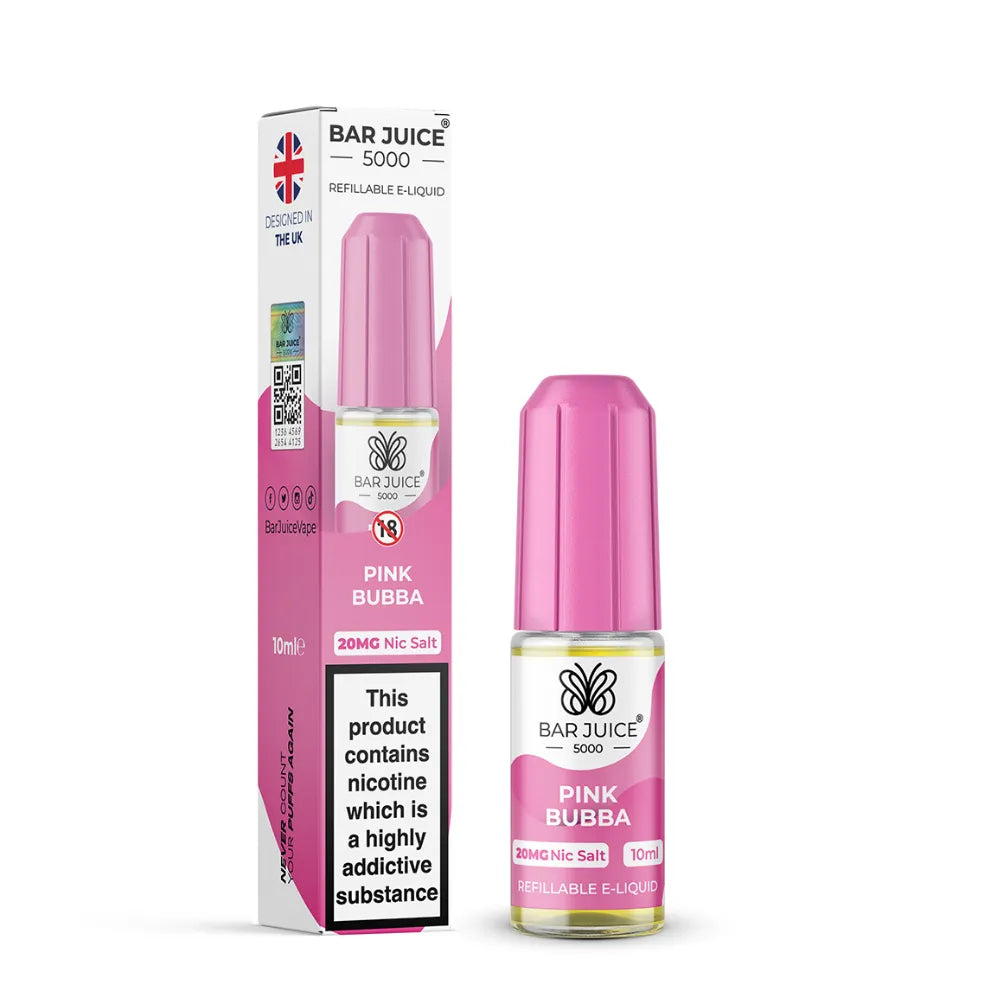 Bar Juice 5000 Pink Bubba e-liquid bottle and packaging on a white background