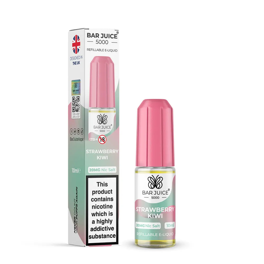 Bar Juice 5000 Strawberry Kiwi e-liquid bottle and packaging on a white background