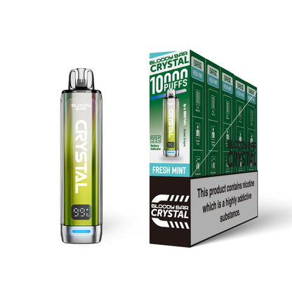 Bloody Bar Crystal 10k vape device in "Fresh Mint" flavour with colourful packaging on a white background