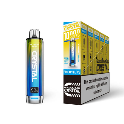 Bloody Bar Crystal 10k vape device in "Pineapple Ice" flavour with colourful packaging on a white background