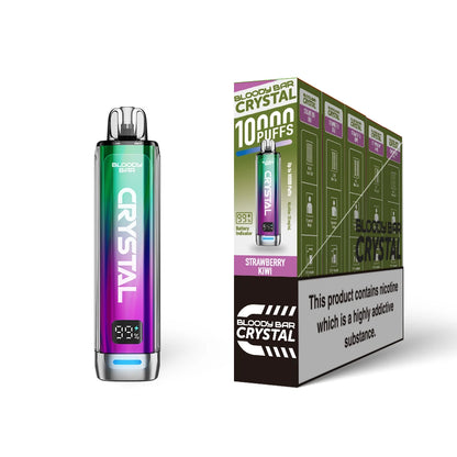 Bloody Bar Crystal 10k vape device in "Strawberry Kiwi" flavour with colourful packaging on a white background