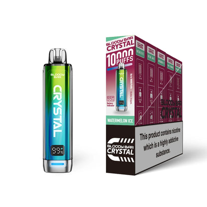 Bloody Bar Crystal 10k vape device in "Watermelon Ice" flavour with colourful packaging on a white background