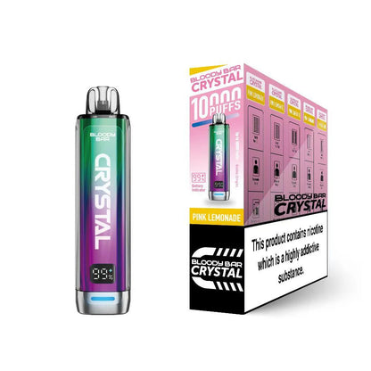 Bloody Bar Crystal 10k vape device in "Pink Lemonade" flavour with colourful packaging on a white background