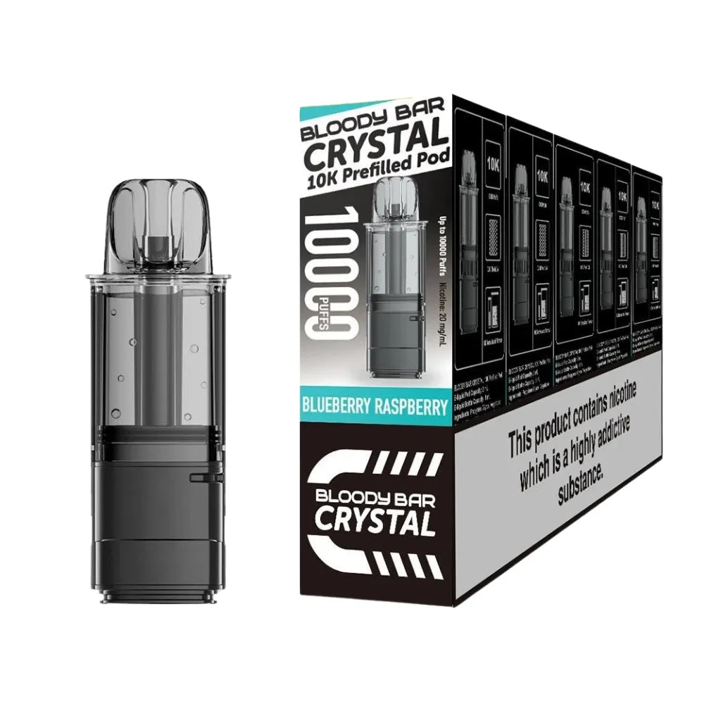 Bloody Bar Crystal 10k refill pod cartridges blueberry raspberry on a white background