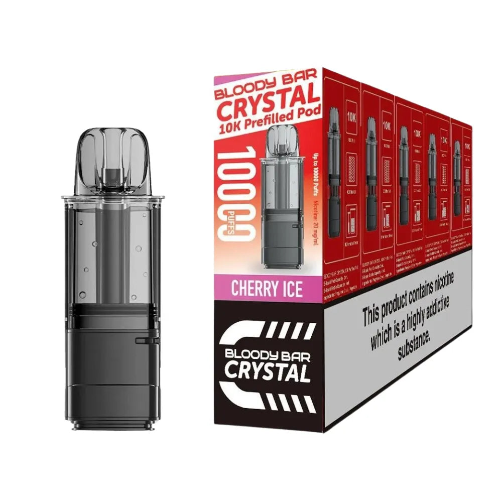 Bloody Bar Crystal 10k refill pod cartridges cherry ice on a white background