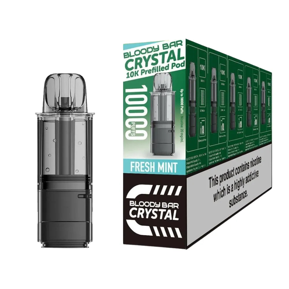 Bloody Bar Crystal 10k refill pod cartridges fresh mint on a white background