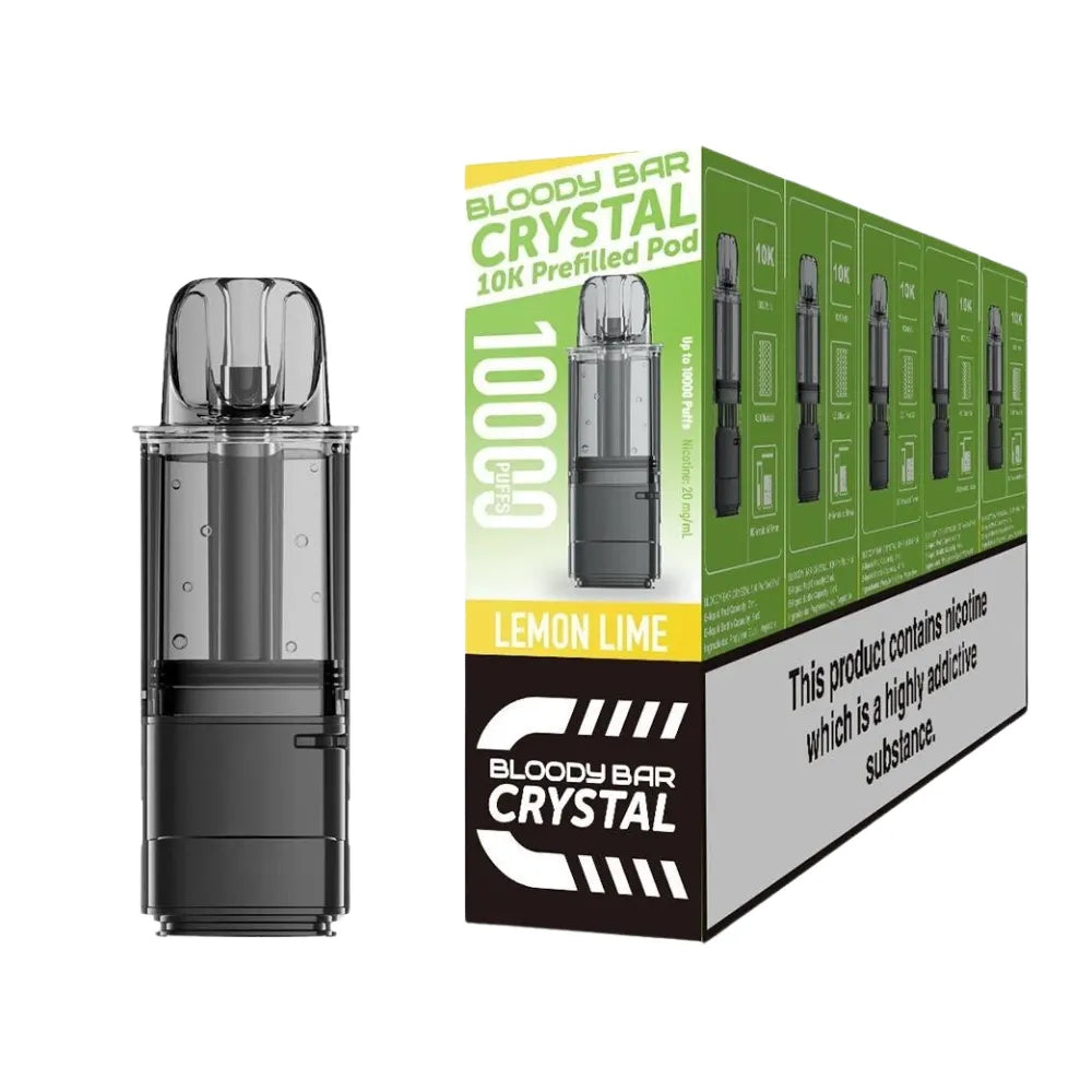 Bloody Bar Crystal 10k refill pod cartridges lemon lime on a white background