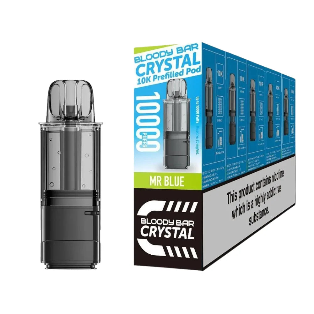 Bloody Bar Crystal 10k refill pod cartridges mr blue on a white background