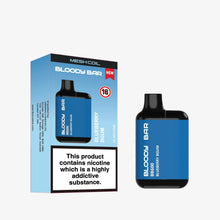 Blue Bloody Bar Blueberry BGum vape device and packaging on a white background