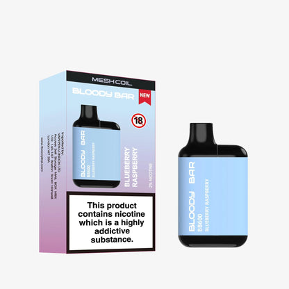 Bloody Bar Blueberry Raspberry vape device and packaging on a white background