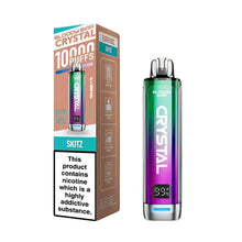 Vape device and packaging with 'Crystal' branding on a white background