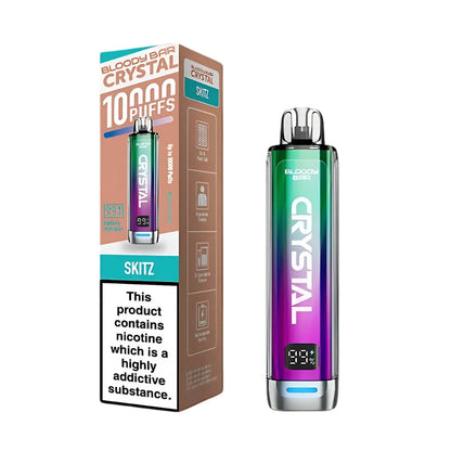 Vape device and packaging with 'Crystal' branding on a white background