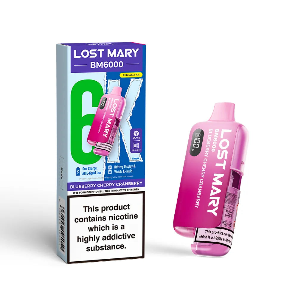 Lost Mary BM6000 vape device and packaging on a white background
