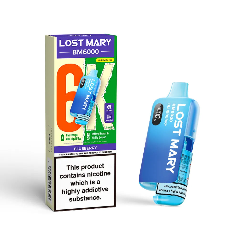 Lost Mary BM6000 vape device and packaging on a white background