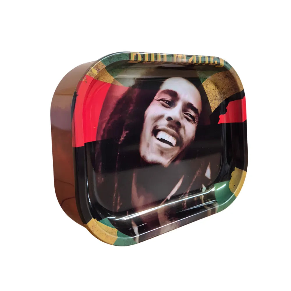 Metallic rolling tray with a portrait of a famous figure on a white background