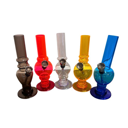 Set of six colourful acrylic smoking accessories on a white background