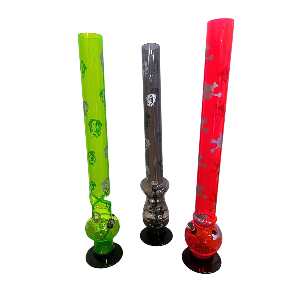 Three colorful smoking tubes with skull designs on a white background