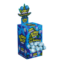 Box of CBD Bubbly Billy lollypops with blue and green design on a white background