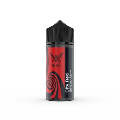 city red Vape juice bottle with red and black design on a white background