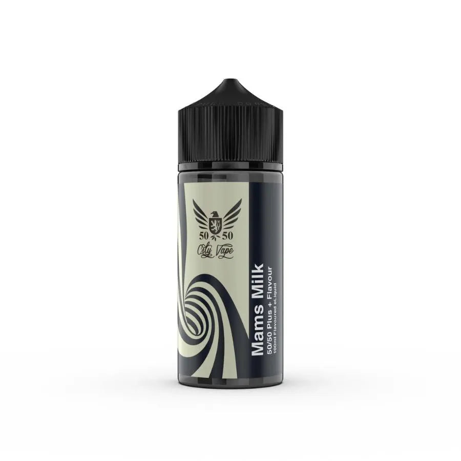 Vape juice bottle labeled 'Mams Milk' on a white background