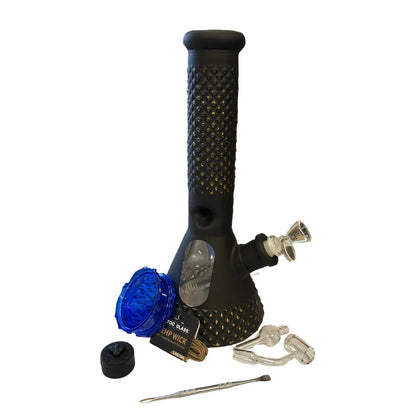 Chongz black glass waterpipe complete kit with blue chamber, grinder and accessories