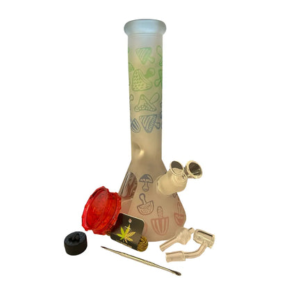Chongz green glass waterpipe kit with mushroom design pattern and accessories