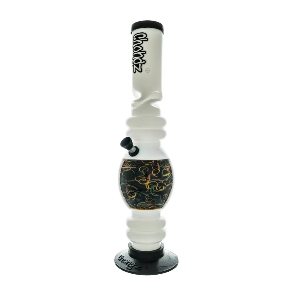 White and black smoking device with decorative bowl on a white background