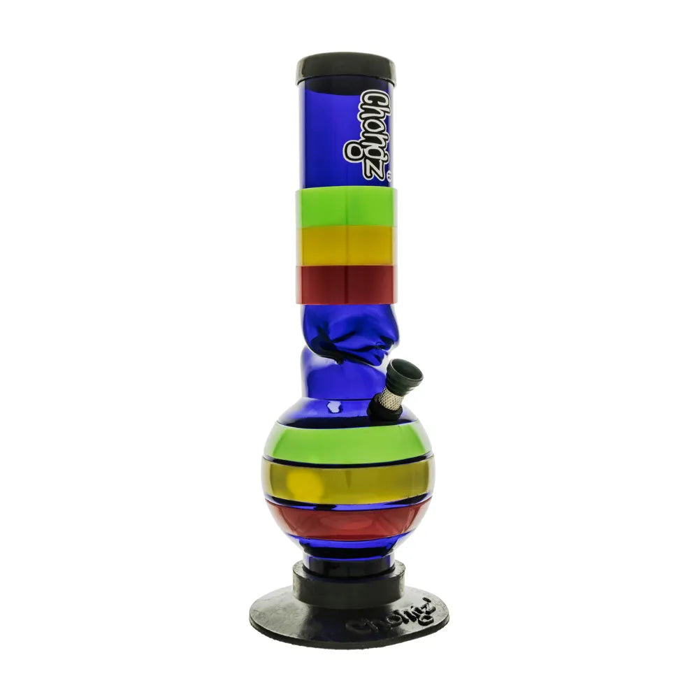 Chongz colourful striped bong with a brand logo on a white background